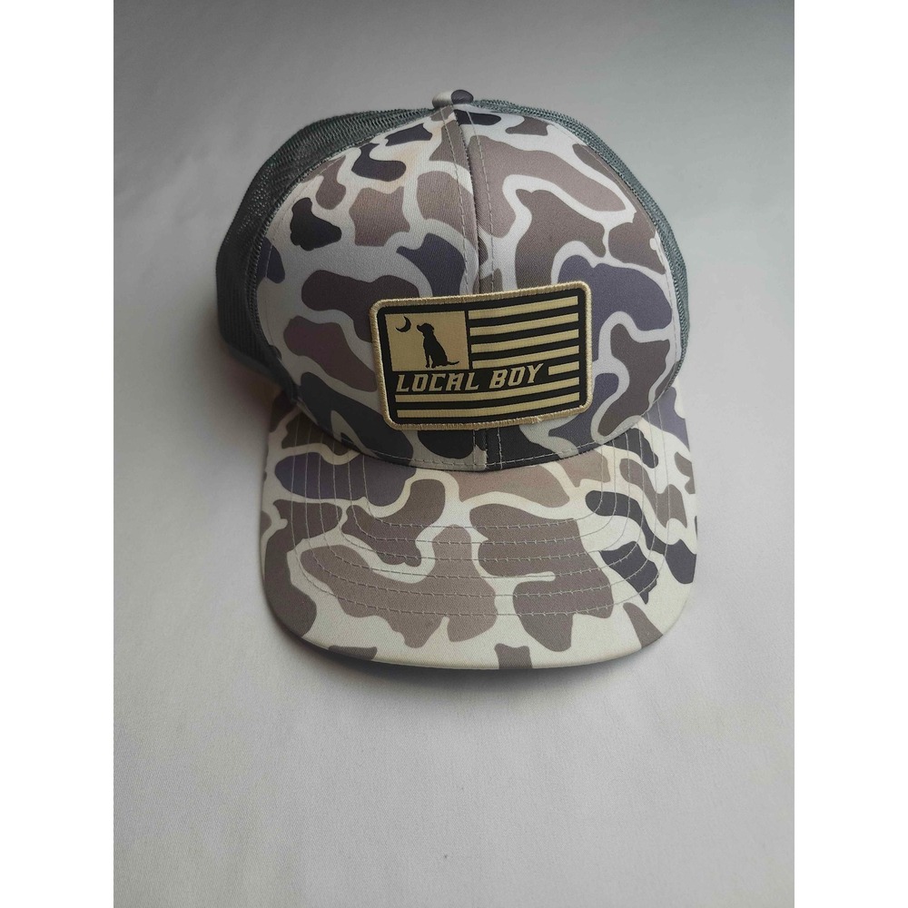 Local Boy Outfitters Duck Camo Trucker Hat Snapback Mesh Back Grey Tan Patch